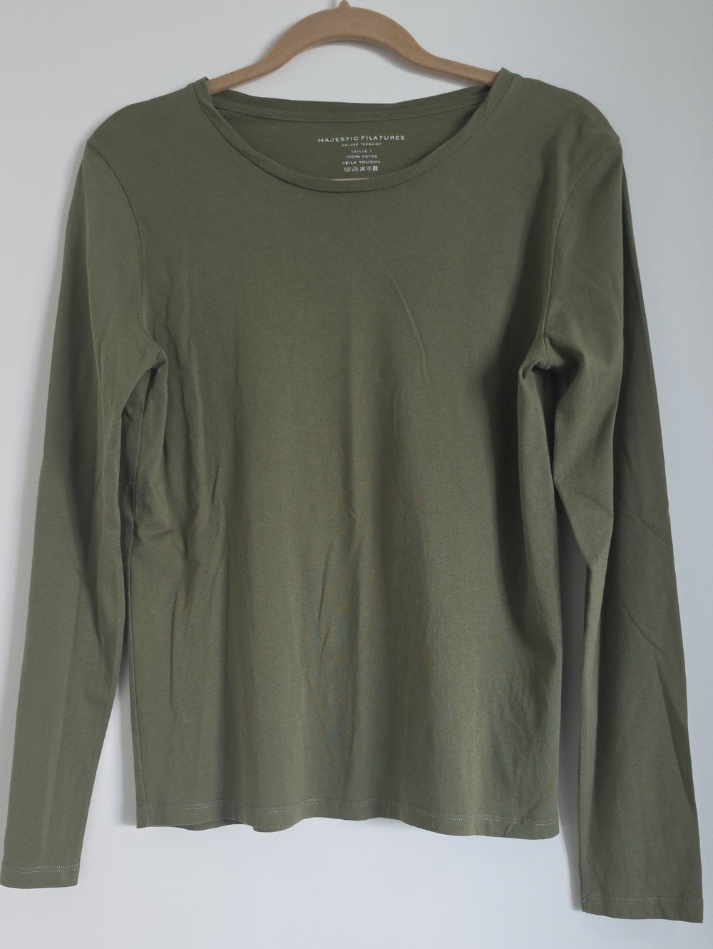 Majestic Filatures Olive Green Long-Sleeve Crewneck Tee Size 1